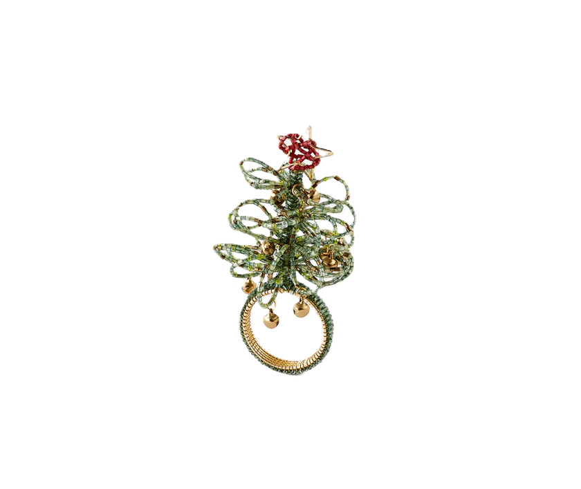 Beaded Christmas Tree Napkin Rings S/6