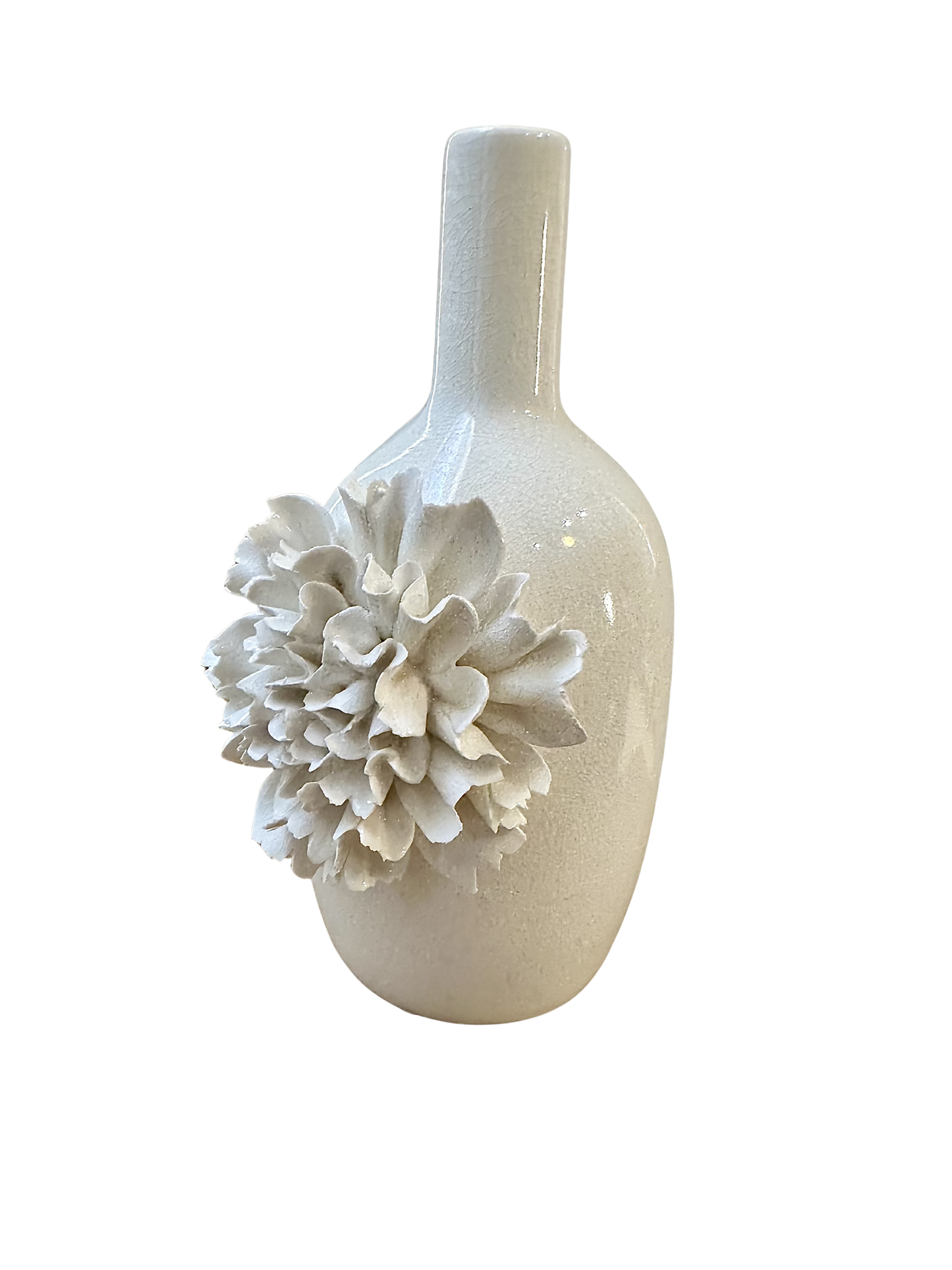 White Ceramic Vase with Flower 10”
