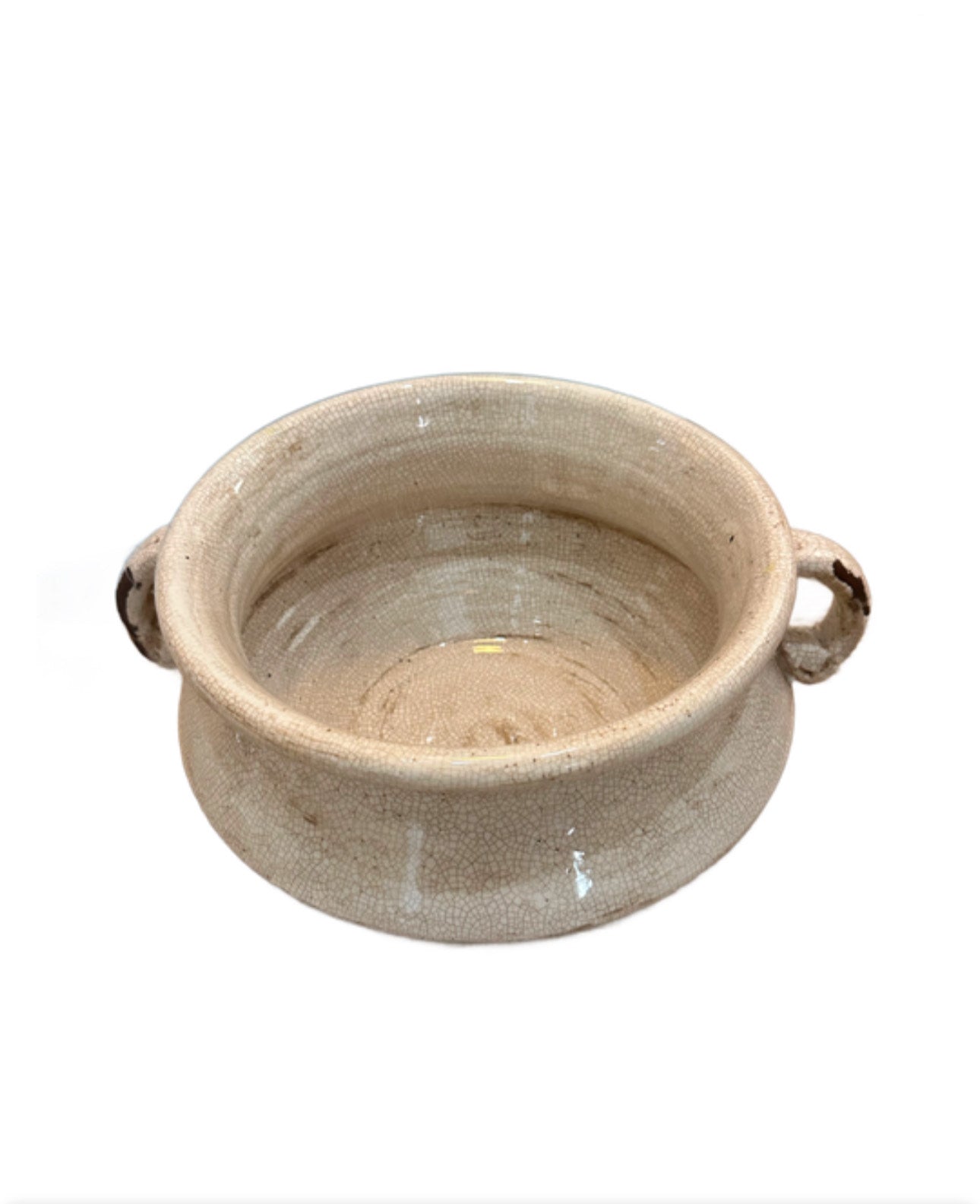 Crackled Pottery Vessel with Handles