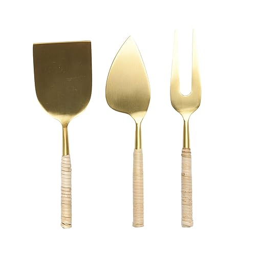 Stainless Steel Cheese Servers with Rattan Handles (3 piece set)