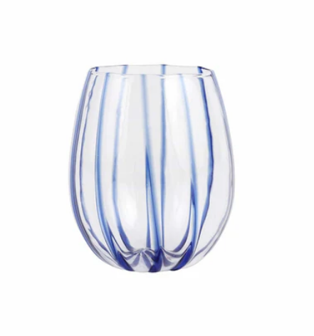Nuovo Stripe Blue Stemless Wine Glass