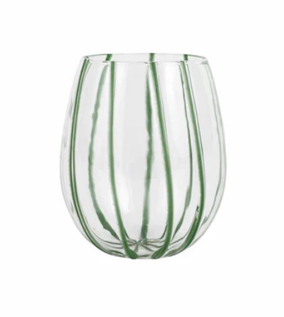 Nuovo Stripe Green Stemless Wine Glass