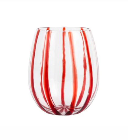 Nuovo Stripe Red Stemless Wine Glass