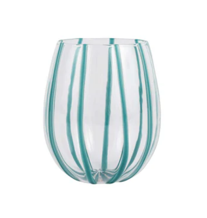 Nuovo Stripe Teal Stemless Wine Glass