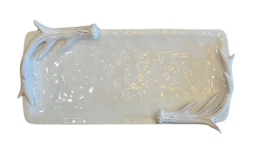 White Ceramic Tray with Antlers