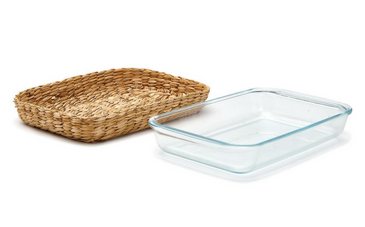 Borosilicate Glass Baking Dish with Removable Hand-Woven Basket (3 Liter)