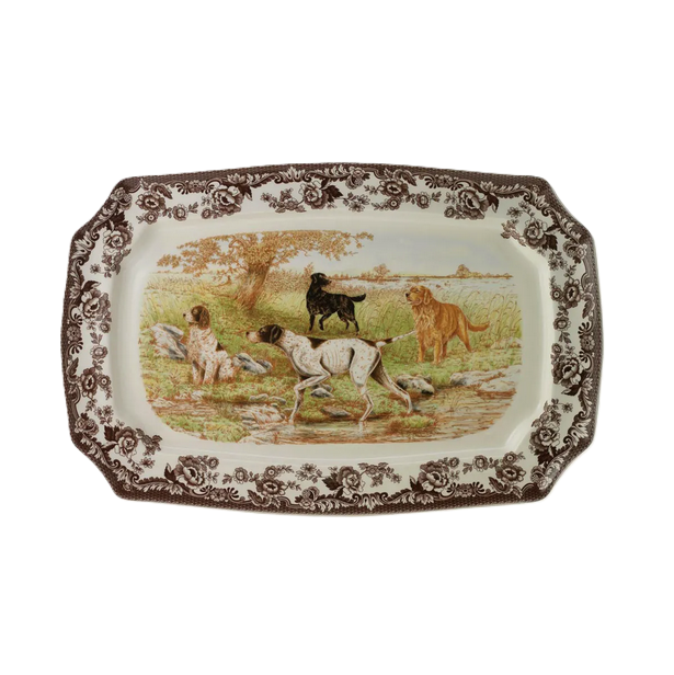Woodland Dog Scene Rectangular Platter 17.5”