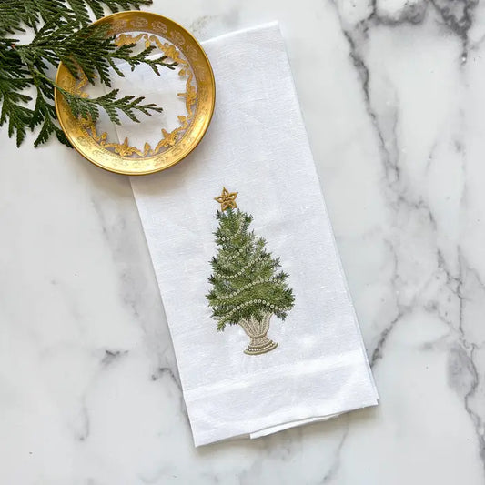 Christmas Tree with Gold Trim Linen Towel