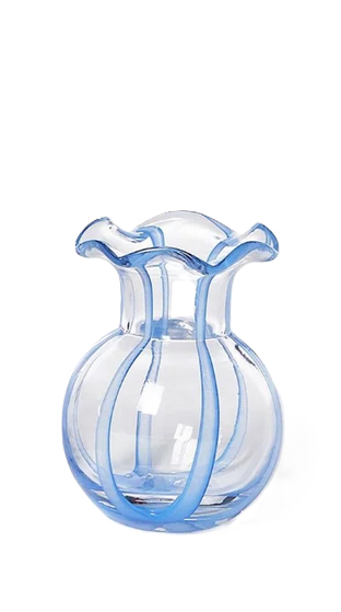 Glass Ruffled Ribbon Blue Vase