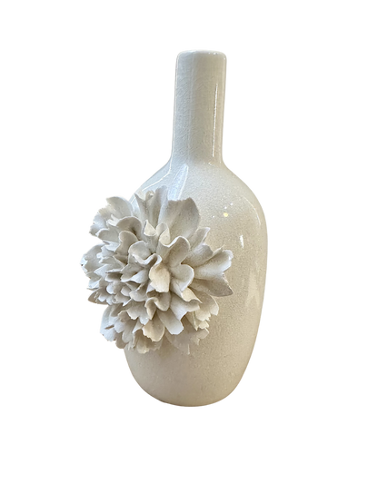 White Ceramic Vase with Flower 10”