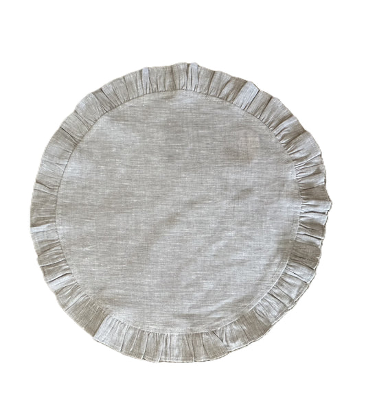 Flax Round Ruffle Linen Placemats (set of 4)